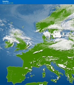 13:00 More cloud cover over Italy and over the Alps