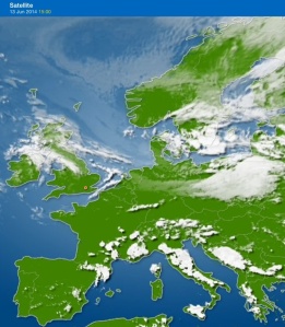 Europe 15:00 even more cloud cover over Italy, Alps area and NE Spain